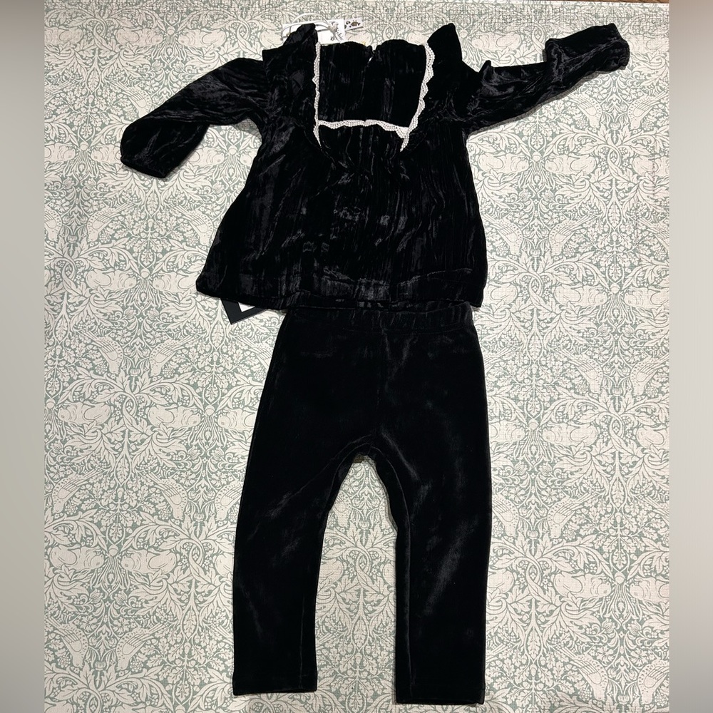 Velour black with white lace baby outfit size 18-24 months